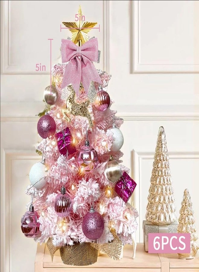 TONIFUL 6pcs Shiny Bow Pink Christmas Glitter Twist Tie Bows for Decoration Gift Box Wrapping, Christams Baskets Decor, Wedding Birthday Festival Party Decoration(5x5Inch/pcs) - Image 2